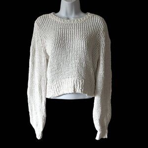 NWOT Aritzia Sunday Best Open Knit Crop Sweater Bell Sleeves in White - Size Med